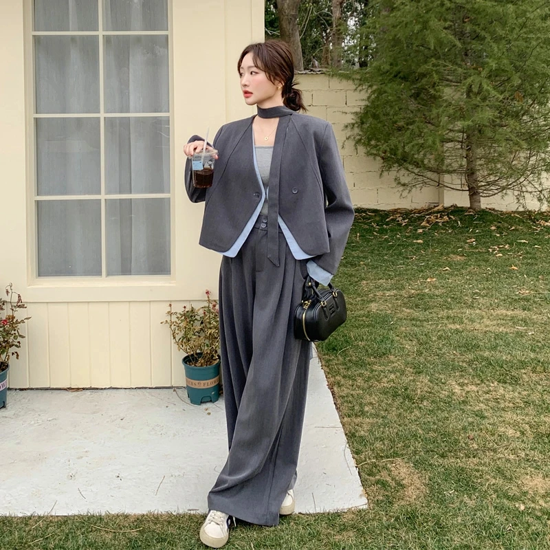 2025春秋新款高级感慵懒风松弛感送飘带两件套韩剧女主穿搭套装裤