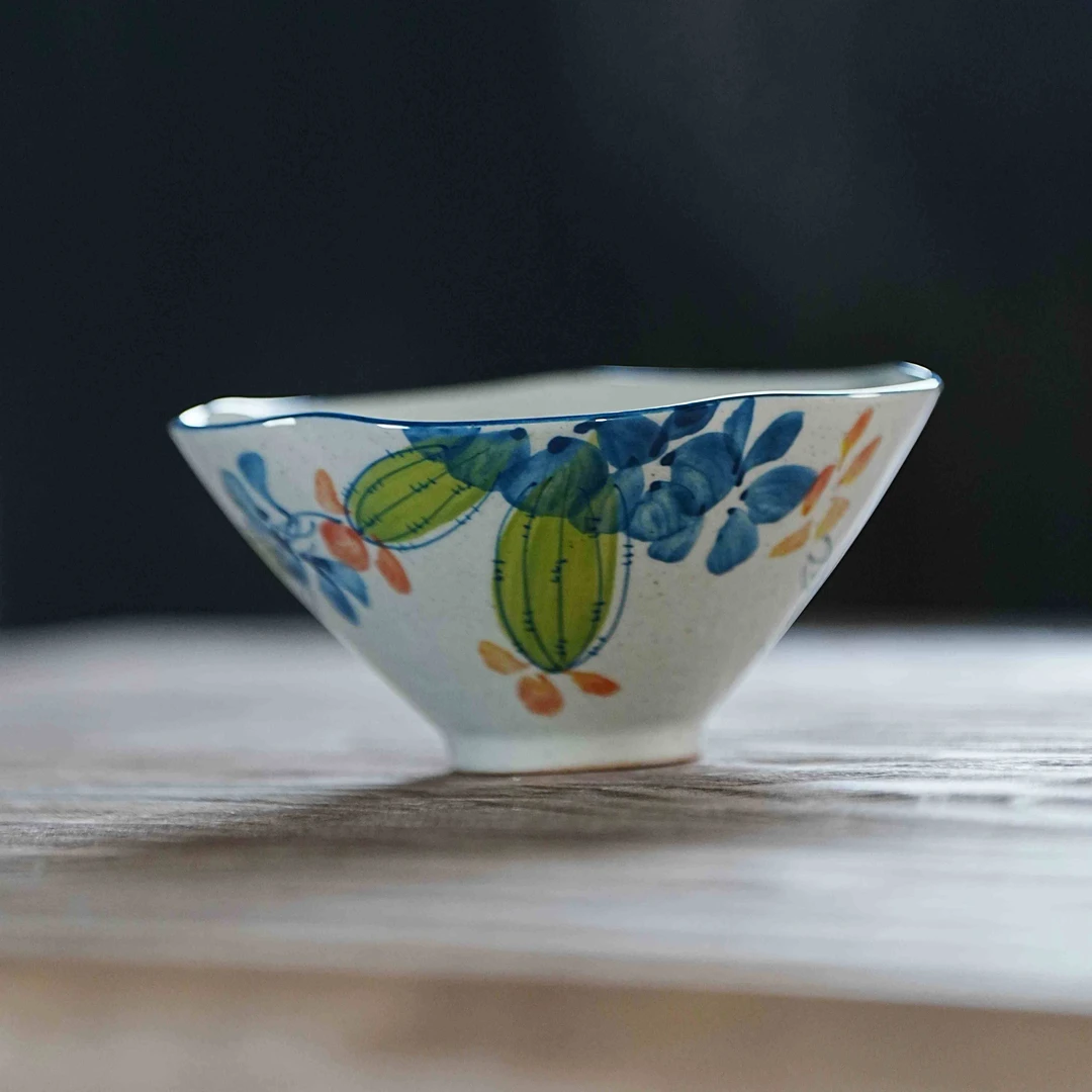 绪空手工老陶泥青花釉下彩米饭碗点心碗仿古茗杯茶碗