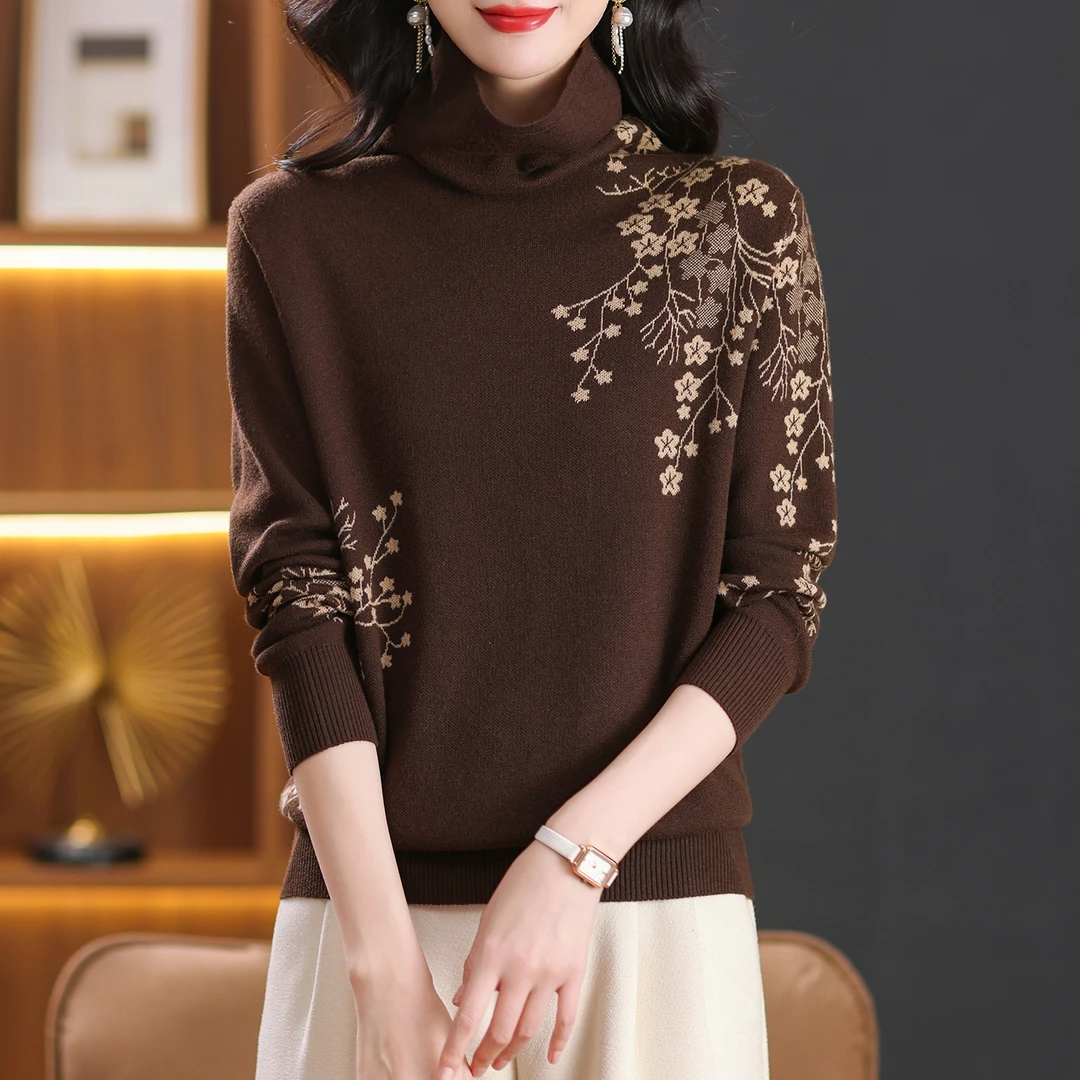 设计感堆堆领提花针织衫上衣女2025秋冬新款宽松大码加厚打底毛衣