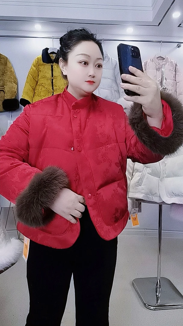爆款国风小立领24861缎面提花棉衣，复古国风，可拆卸毛毛袖