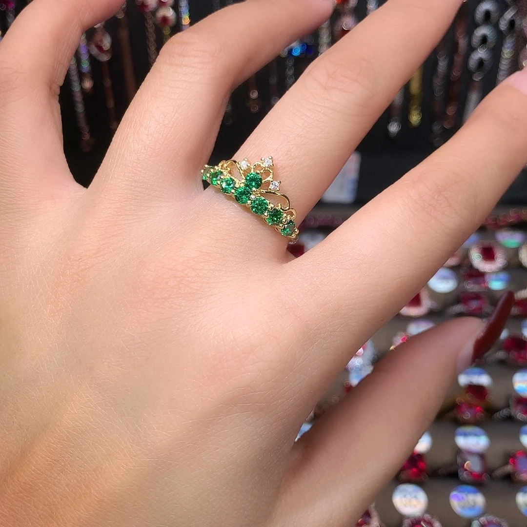 透辉石戒指银S925镶嵌金