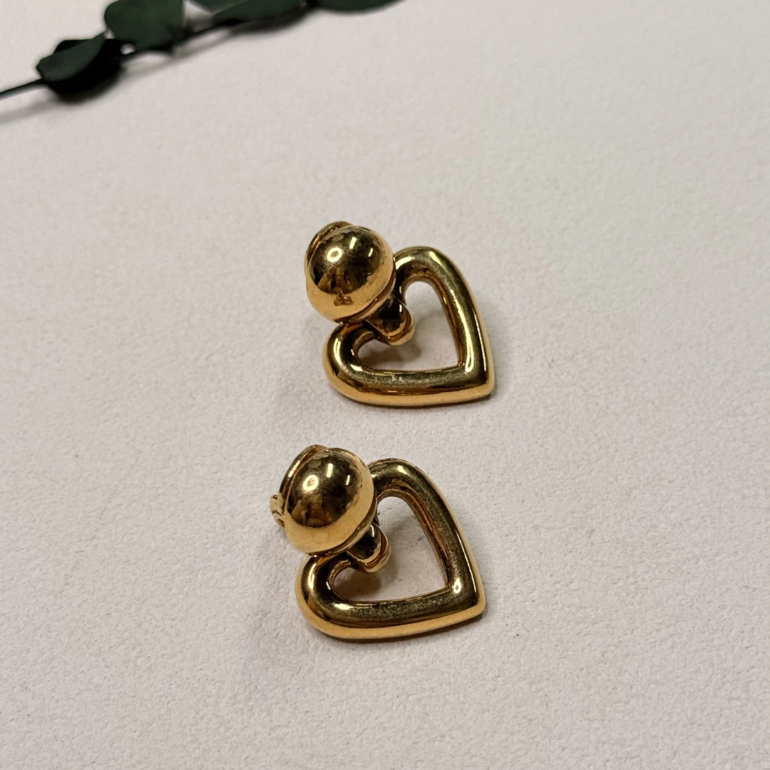 铜合金耳饰 【六六中古】孤品复古爱心耳夹ap7222