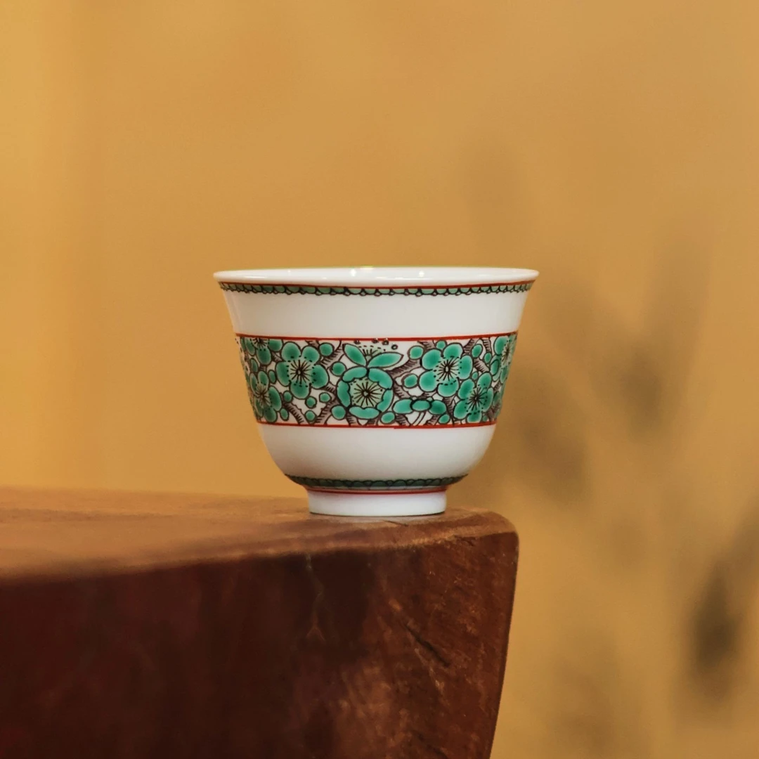 古阅和风·古彩绿梅铃铛杯景德镇陶瓷手工手绘高端茶器茶具