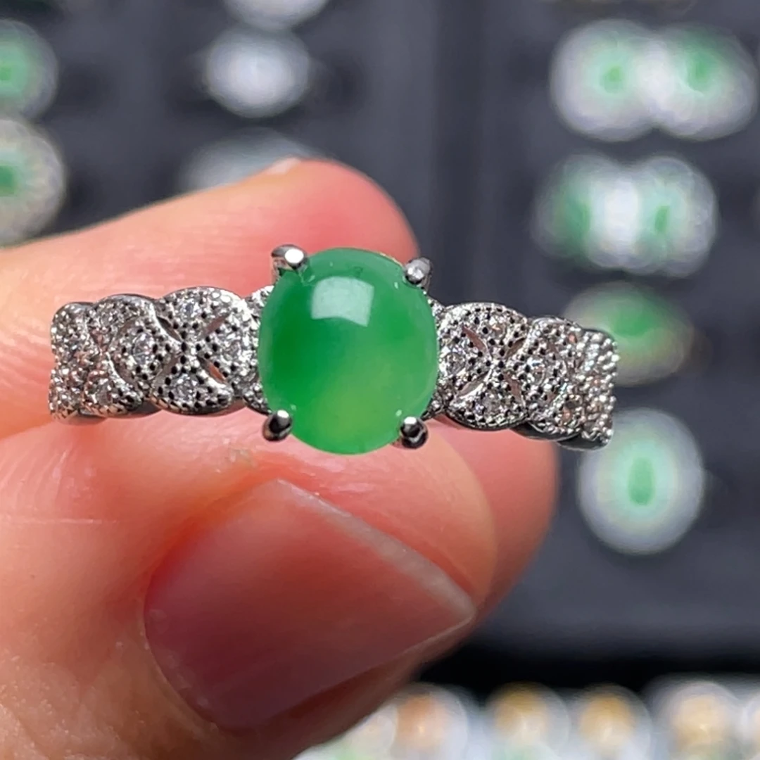 翡翠银S925镶嵌戒指纯天然缅甸翡翠A货
