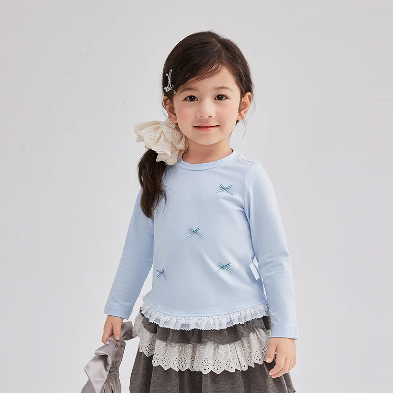笛莎婴幼女童T恤25秋季新款女宝童装蕾丝下摆长袖上衣-132530604