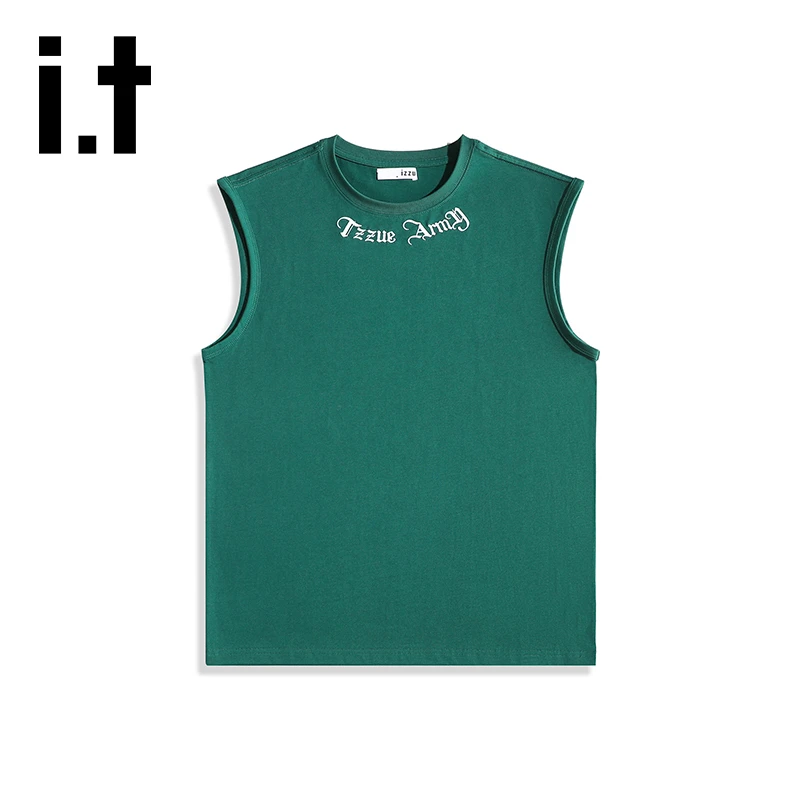i.t izzue美式简约刺绣背心夏季男士纯棉宽松透气百搭潮牌无袖T恤