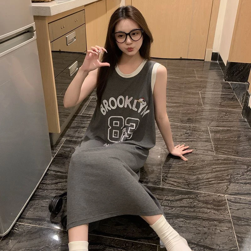 睡裙女夏季莫代尔薄款背心连衣裙韩版字母少女无袖睡衣可爱家居服