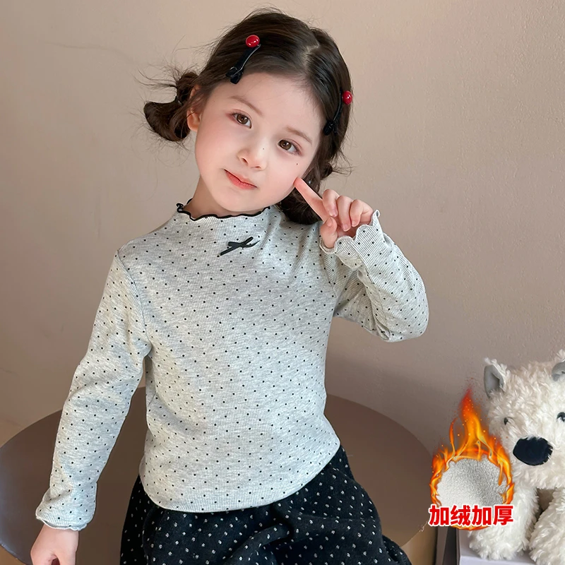 女童加绒打底衫秋冬季2025新款儿童洋气长袖T恤韩版宝宝内搭上衣