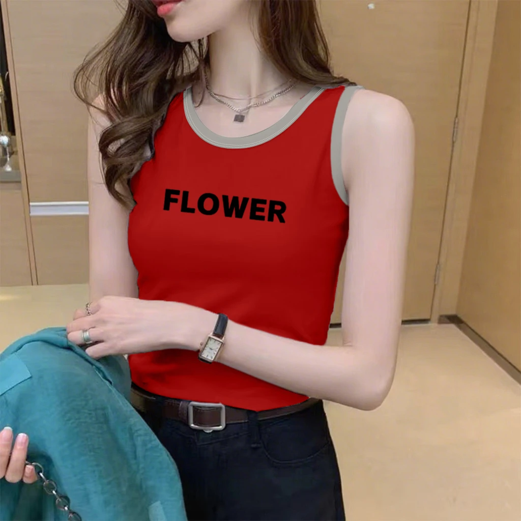 时尚无袖女背心打底T恤休闲百搭简约圆领撞色夏季吊带可内搭外穿