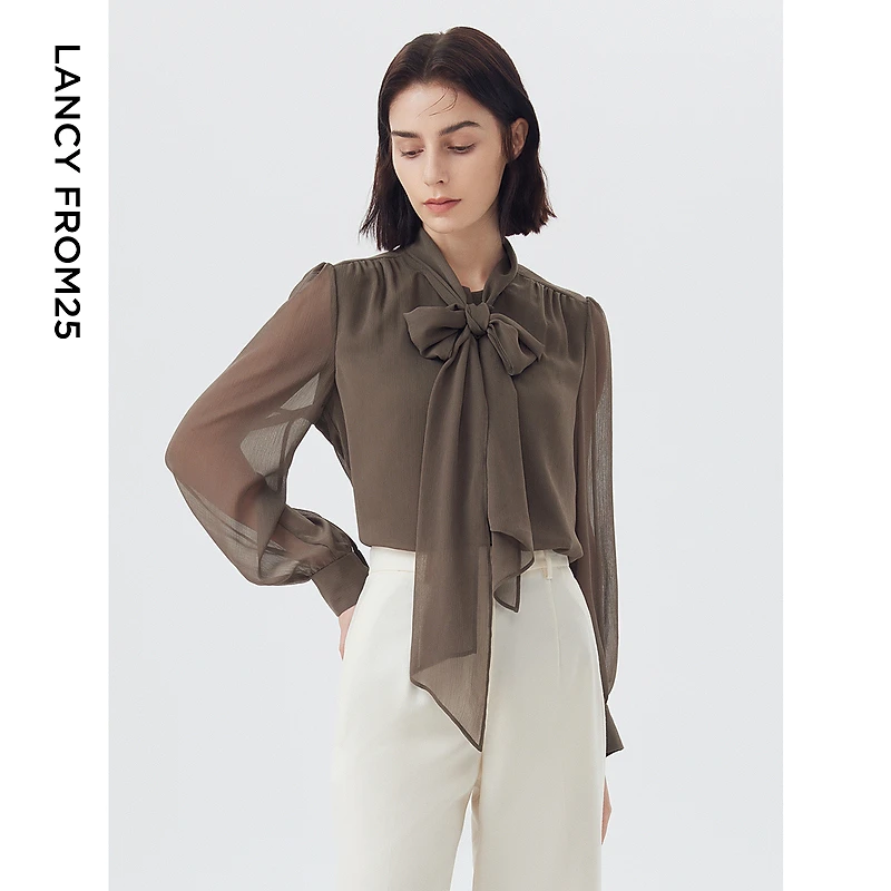 朗姿POLO领通勤穿搭气质设计感小众女士衬衣上衣2023春季新款衬衫