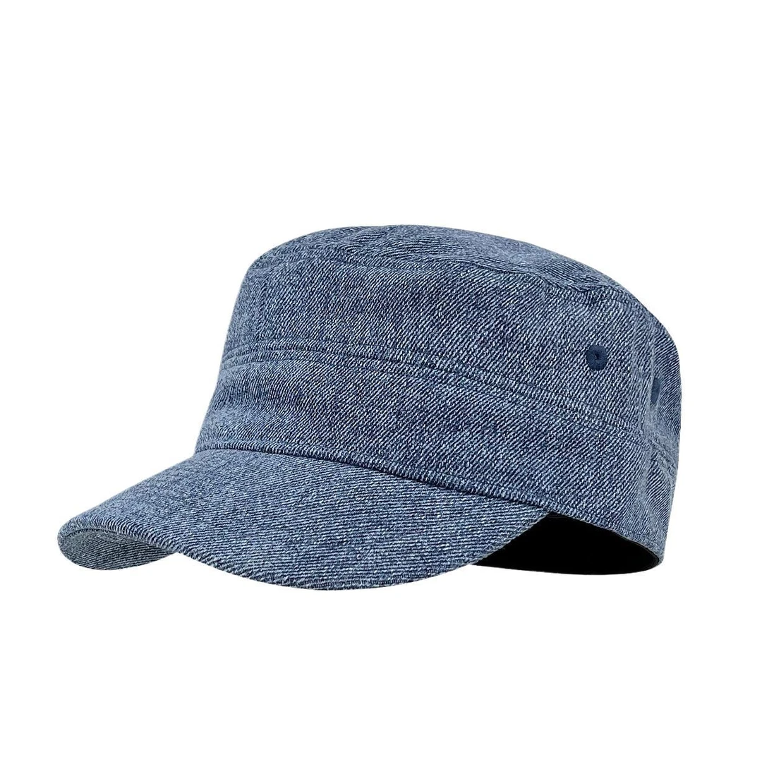 时尚老钱风深蓝色牛仔平顶马术帽女复古潮流遮阳鸭舌帽子显脸小