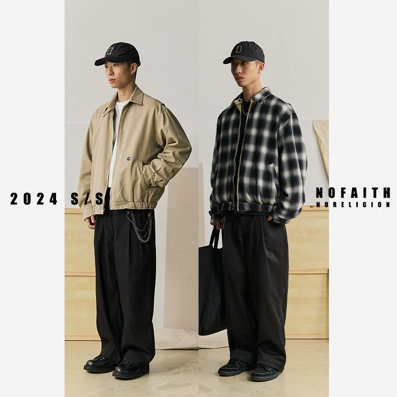 NOFAITH水洗复古双面穿哈灵顿夹克男秋冬日系翻领宽松休闲外套