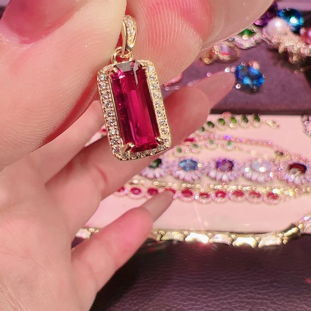 碧玺碧玺吊坠银S925镶嵌