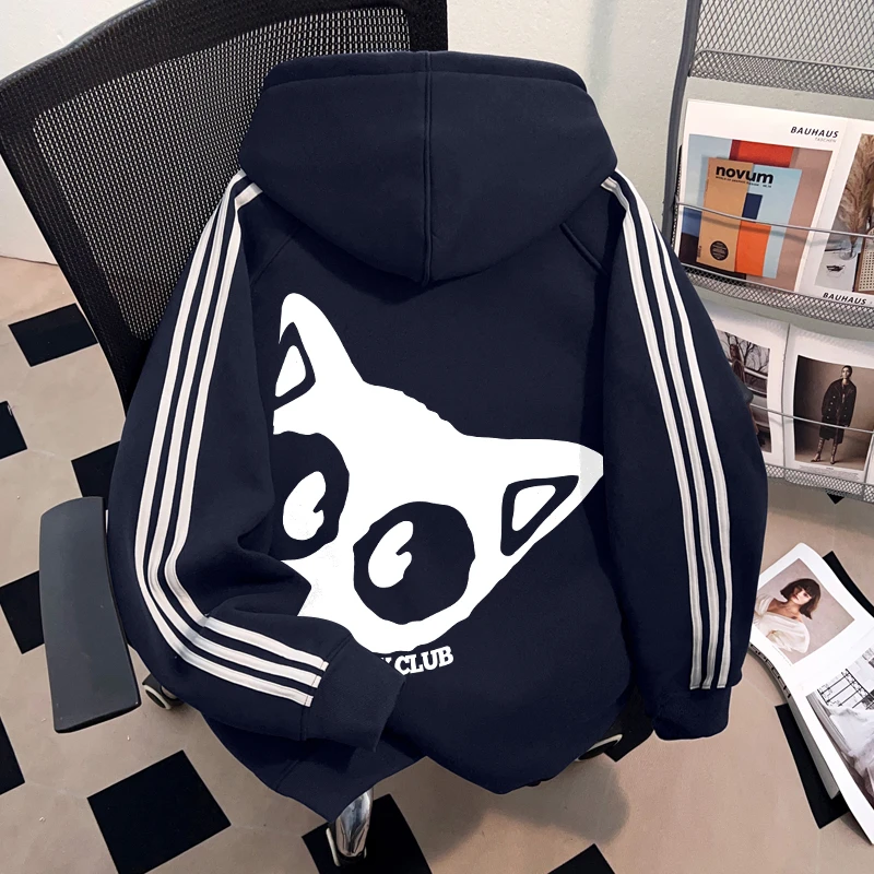 Dekkry潮牌美式青少年秋冬季三条杠连帽卫衣加厚加绒男女重磅上衣