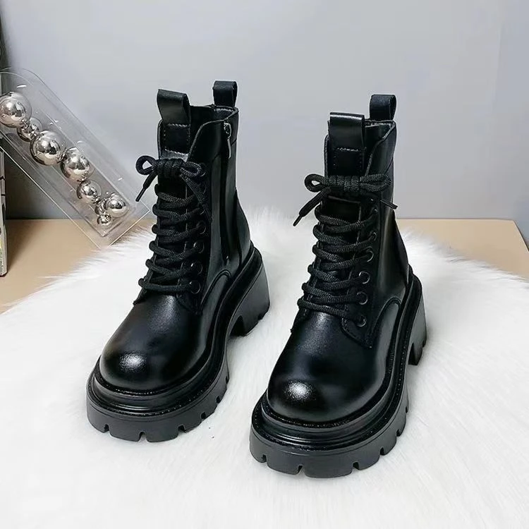 真皮厚底马丁女英伦2025新款秋冬百搭小个子增高7CM加绒羊毛短靴