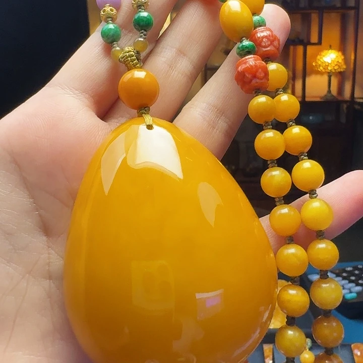 蜜蜡18K金镶嵌吊坠(赠链)蜜蜡大吊坠