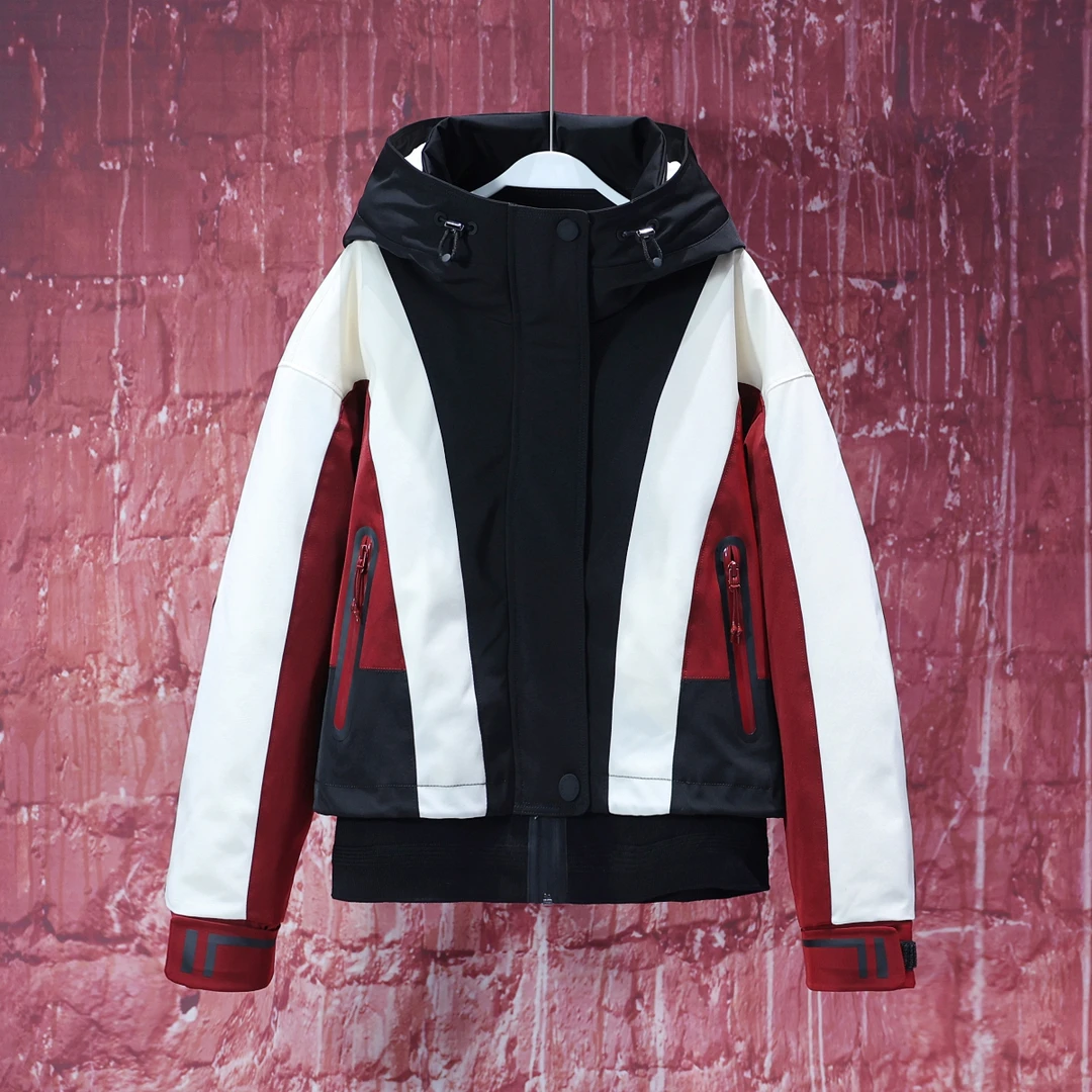 【LIANG哥女装】2024冬季黑白红三色拼外套加厚休闲羽绒服88685-2A