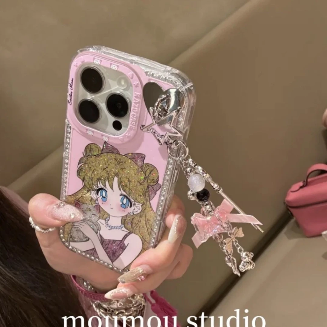 创意粉底闪粉美少女适用14promax苹果16手机壳iPhone13新款15潮