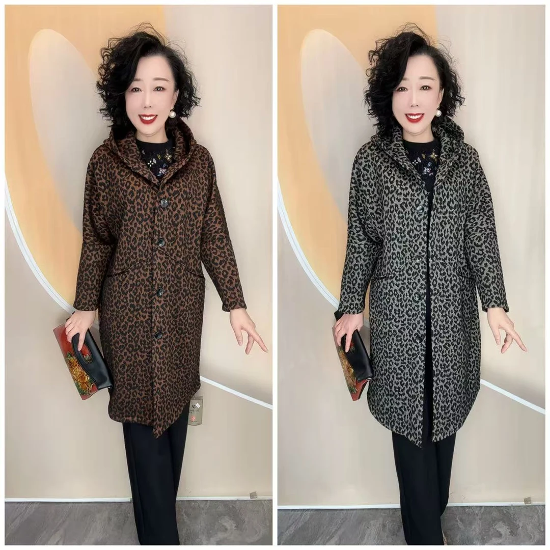 6306新款漂亮妈妈艺术花宽松大码加绒保暖中长款外套，衣长100