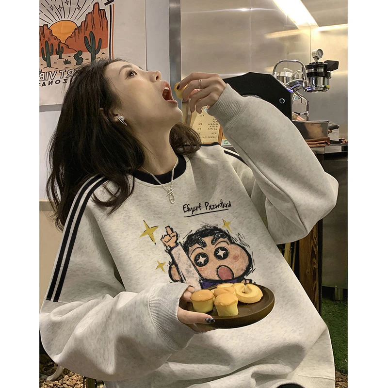 【帝韵】新款三条杠卫衣女加绒加厚宽松休闲加厚秋季秋冬上衣