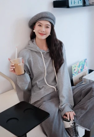 【5号福袋】美洋MEIYANG小灰象卫衣 花灰混纺棉百搭连帽直筒S