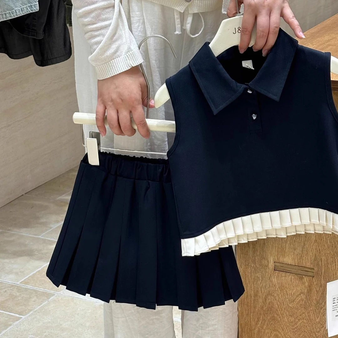 女童套装夏季2025新款学院风背心半身裙夏装女孩时髦儿童两件套潮