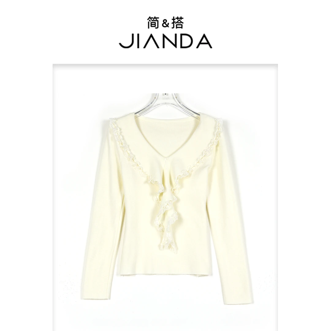 简&搭【千屿Sheila】秋冬穿搭 木耳边蕾丝边毛衣253-MY/0924-25119