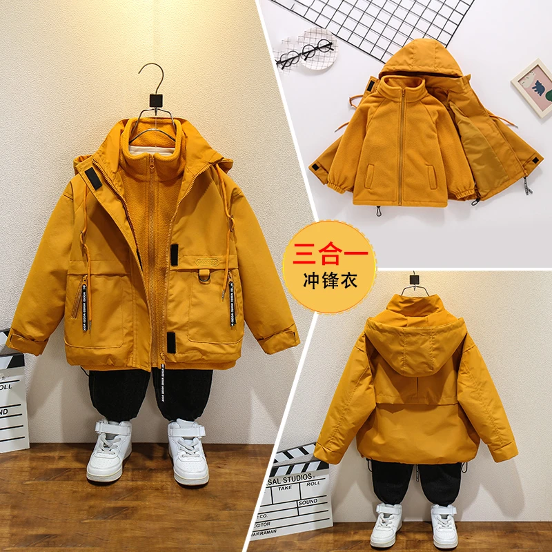 中大女童冲锋衣三合一外套户外防风保暖冬装上衣儿童加绒加厚