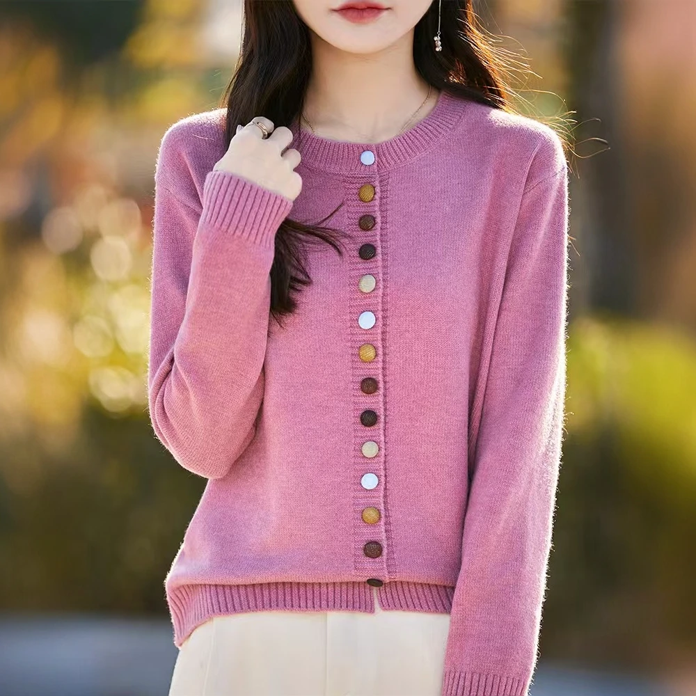 【安迪绒】D600秋冬新款彩色纽扣七针三股加厚修身显瘦针织开衫外套