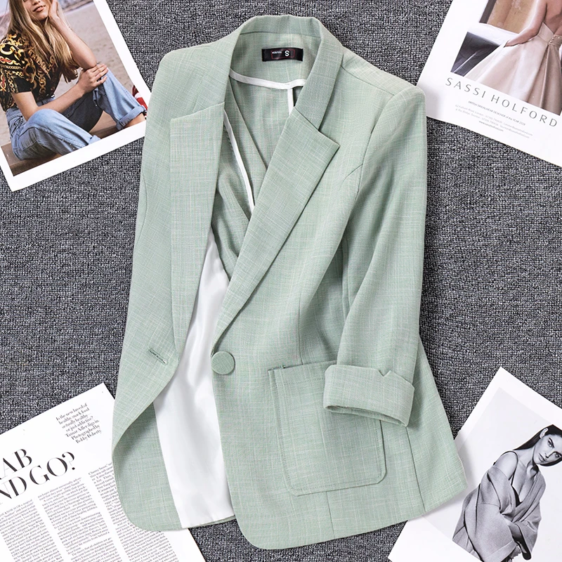 休闲小西装外套女七分袖夏季薄款2025新款修身短款小个子西服外套
