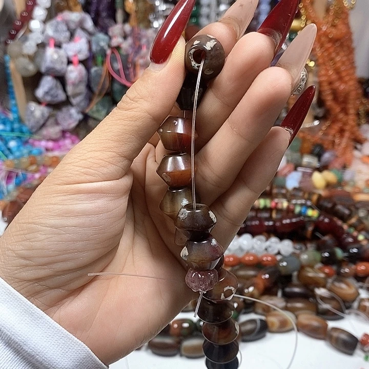 玛瑙/玉髓未镶嵌珠宝半成品10颗大孔珠卡15mm