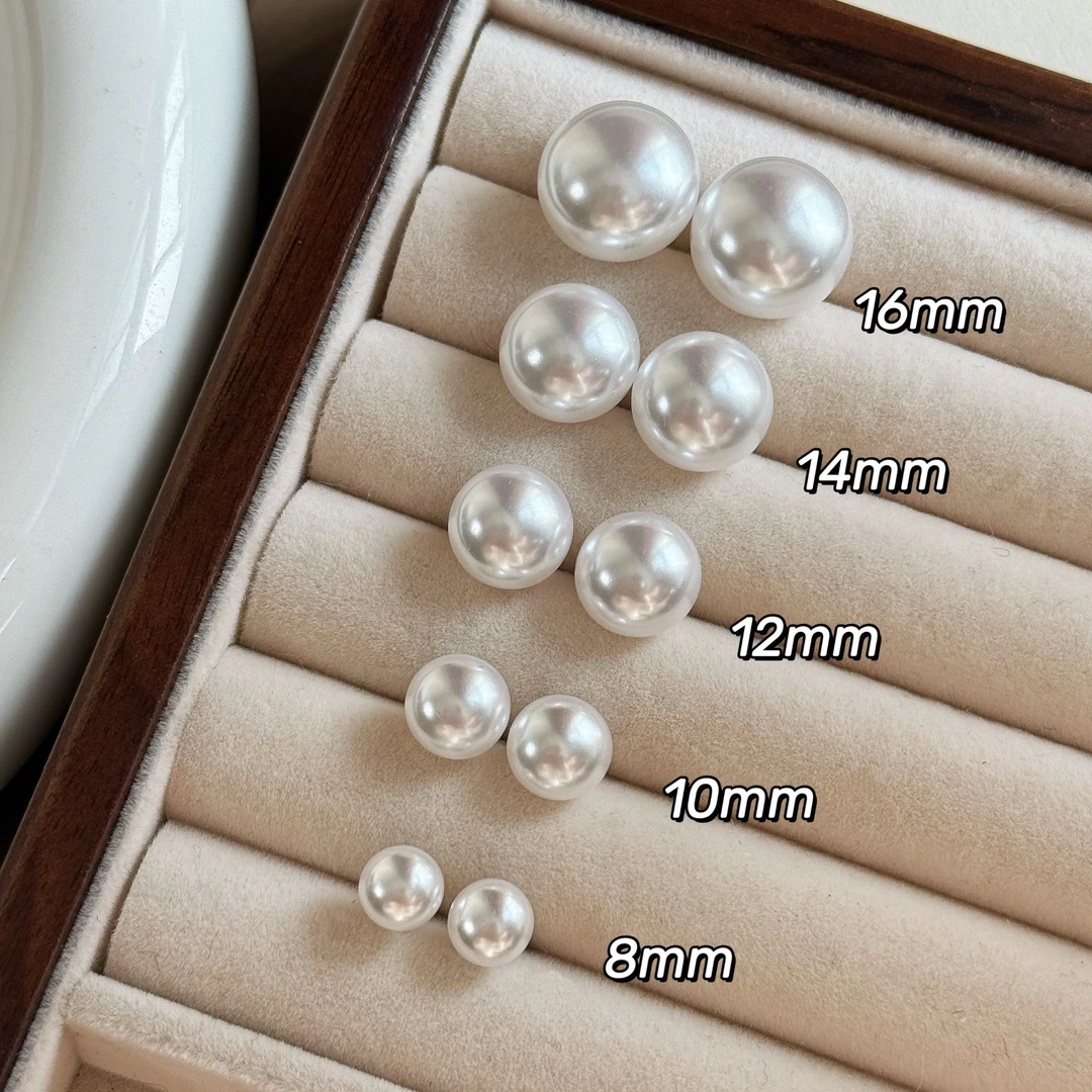 925银仿珍珠耳饰 冷光白色扁圆馒头珠经典气质百搭高级感耳钉1902