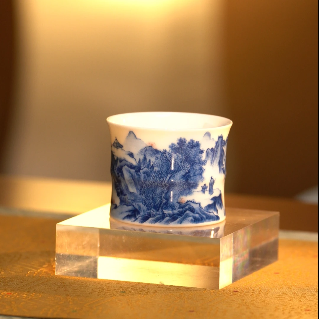 HTC画堂春青花釉里红山水竹节杯（王润之）HTC2509113