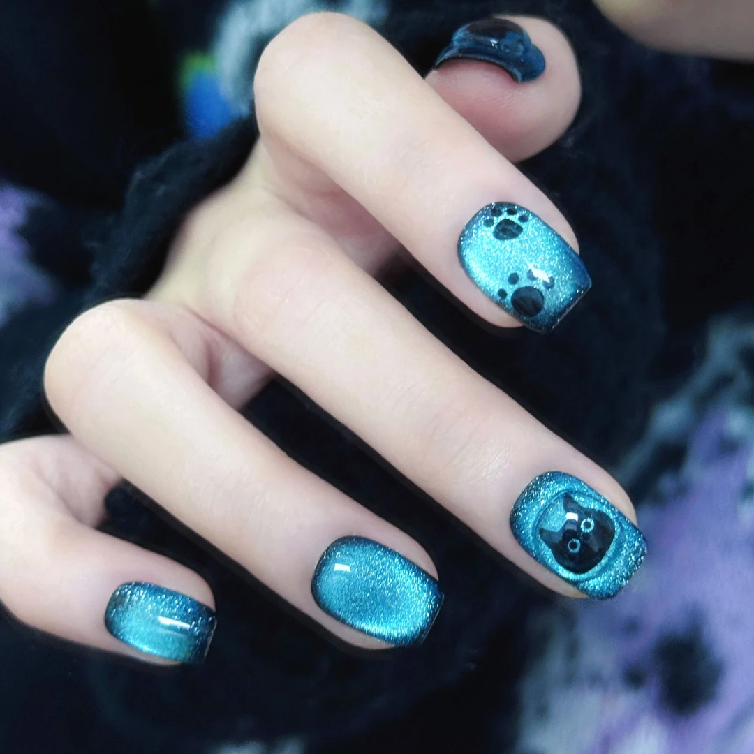 片秋冬猫眼穿戴甲纯显白短款美甲贴片假手指片可拆卸指甲油裸色系