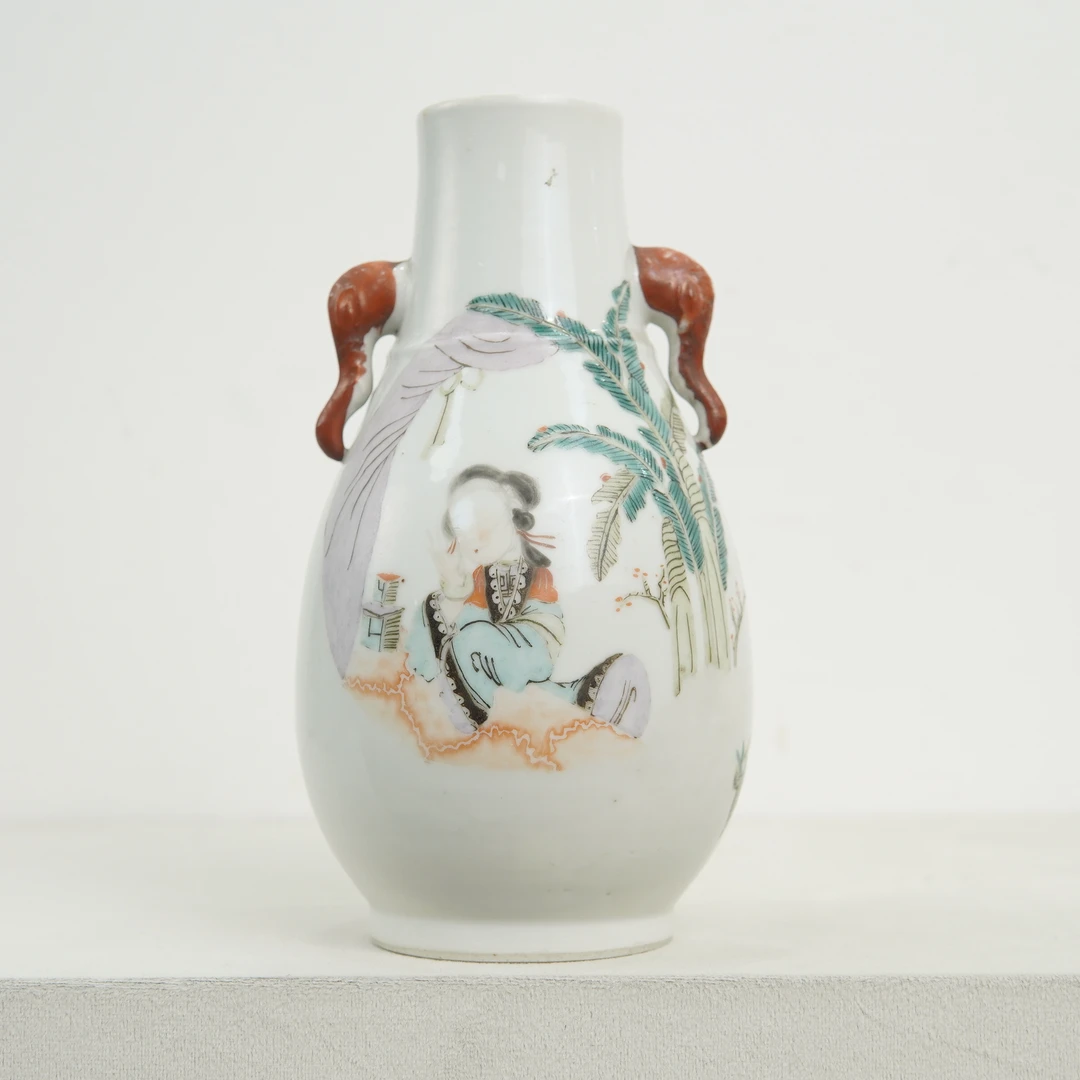 GTH00378粉彩芭蕉美女双耳赏瓶
