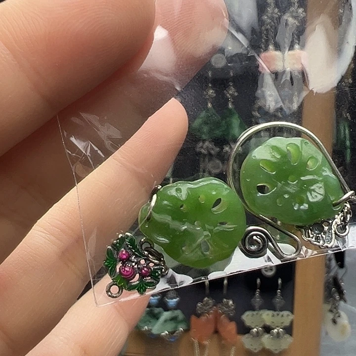 正***微银S925镶嵌和田玉耳饰