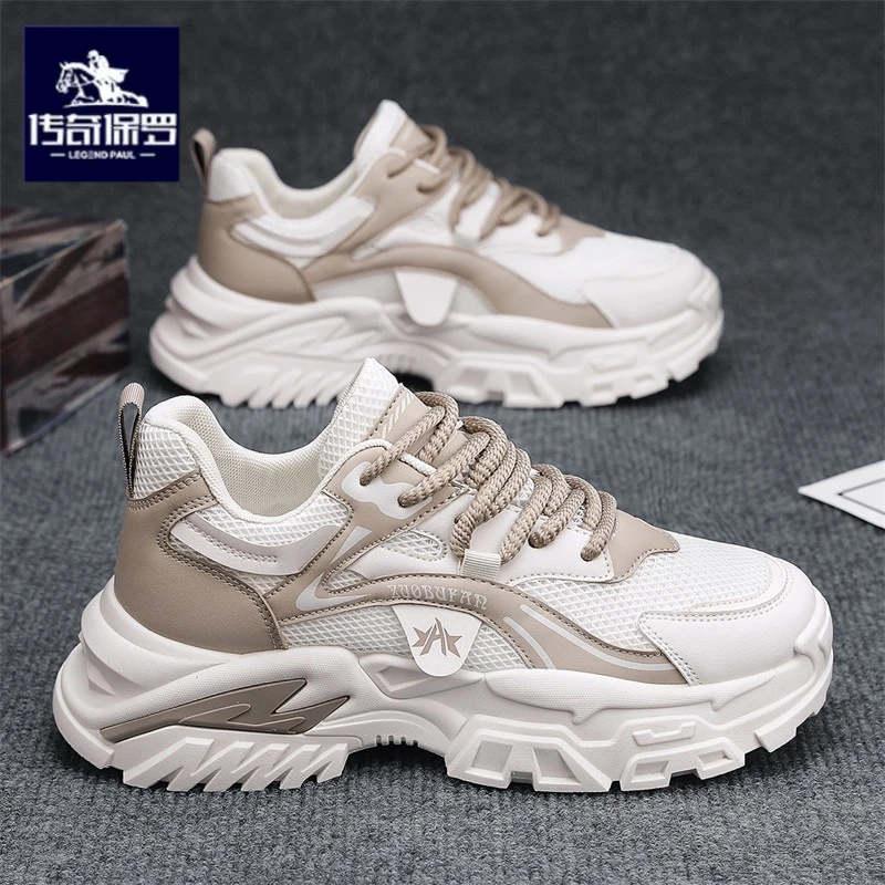 传奇保罗正版男鞋冬季网面透气休闲运动鞋青少年厚底增高老爹潮鞋