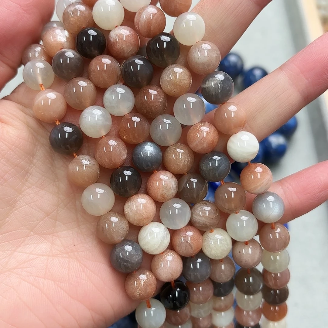 玛瑙/玉髓未镶嵌珠宝半成品卡10彩月光圆珠一条