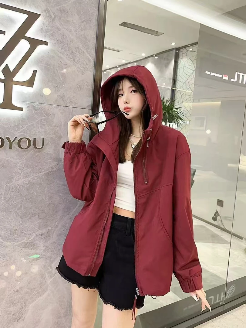 （大码女装）968-连帽冲锋衣女士二棉设计感宽松显瘦长袖风衣外套