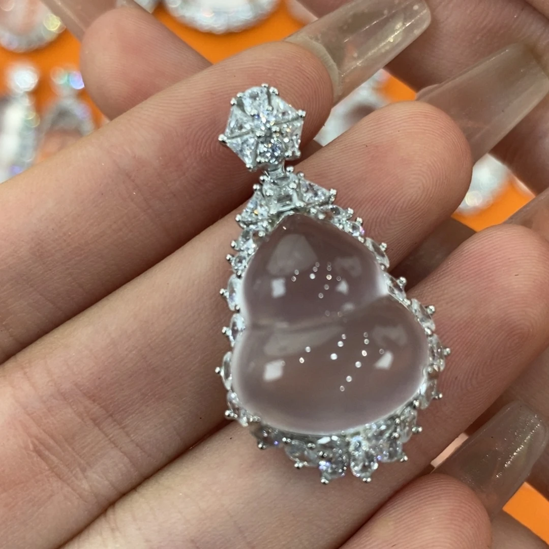 银S925镀金镶嵌吊坠石英质玉