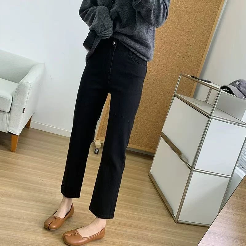 黑色烟管裤女2025春季新款小个子高腰显瘦法棍直筒裤时尚