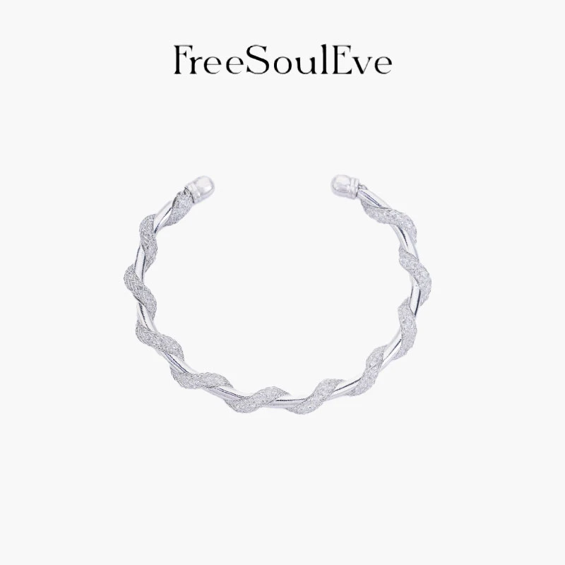 铜合金合成锆石手镯 FreeSoulEve银色轻奢手镯小众设计感日常精致
