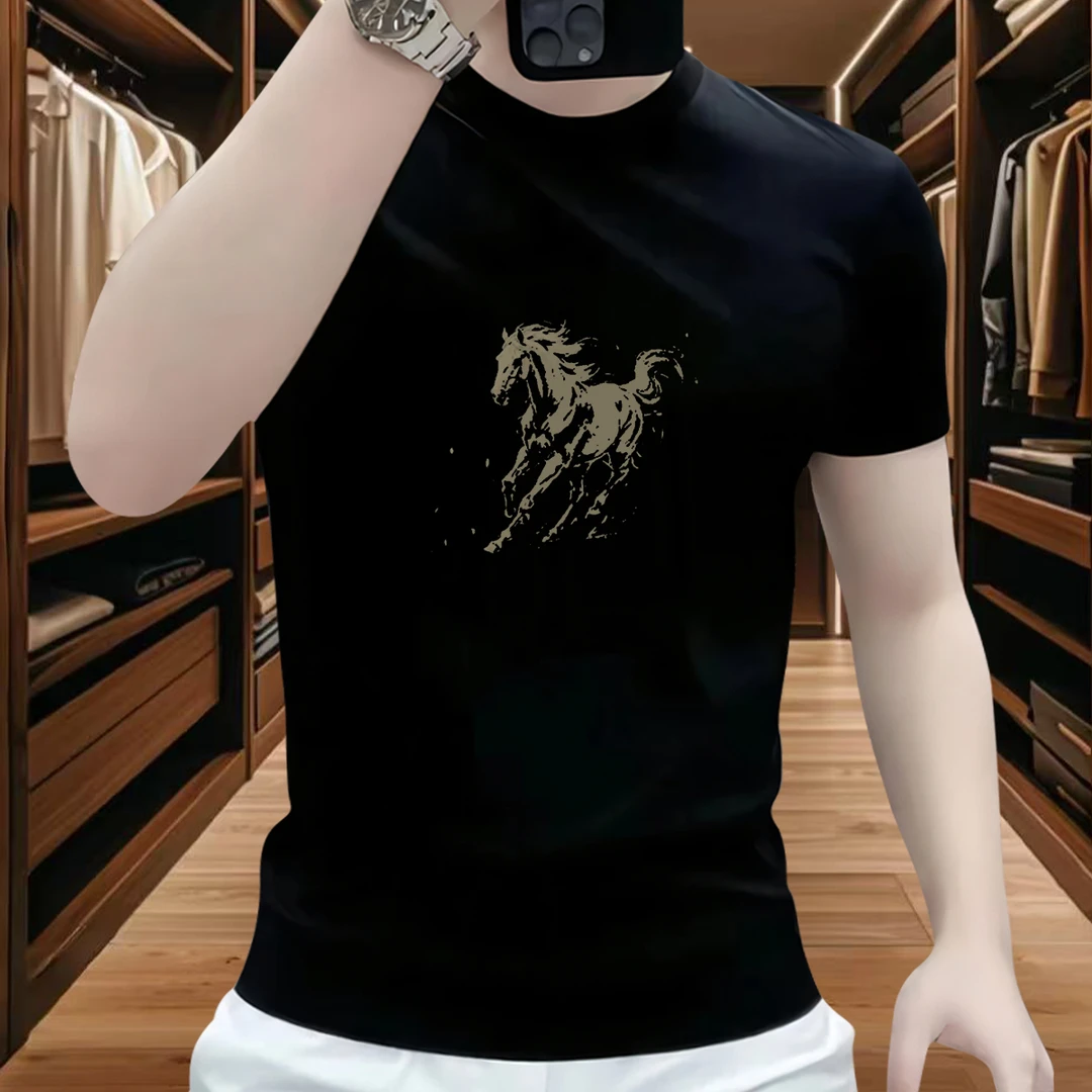 夏季重磅纯棉2025男士T恤短袖时尚休闲百搭宽松圆领印花舒适上衣