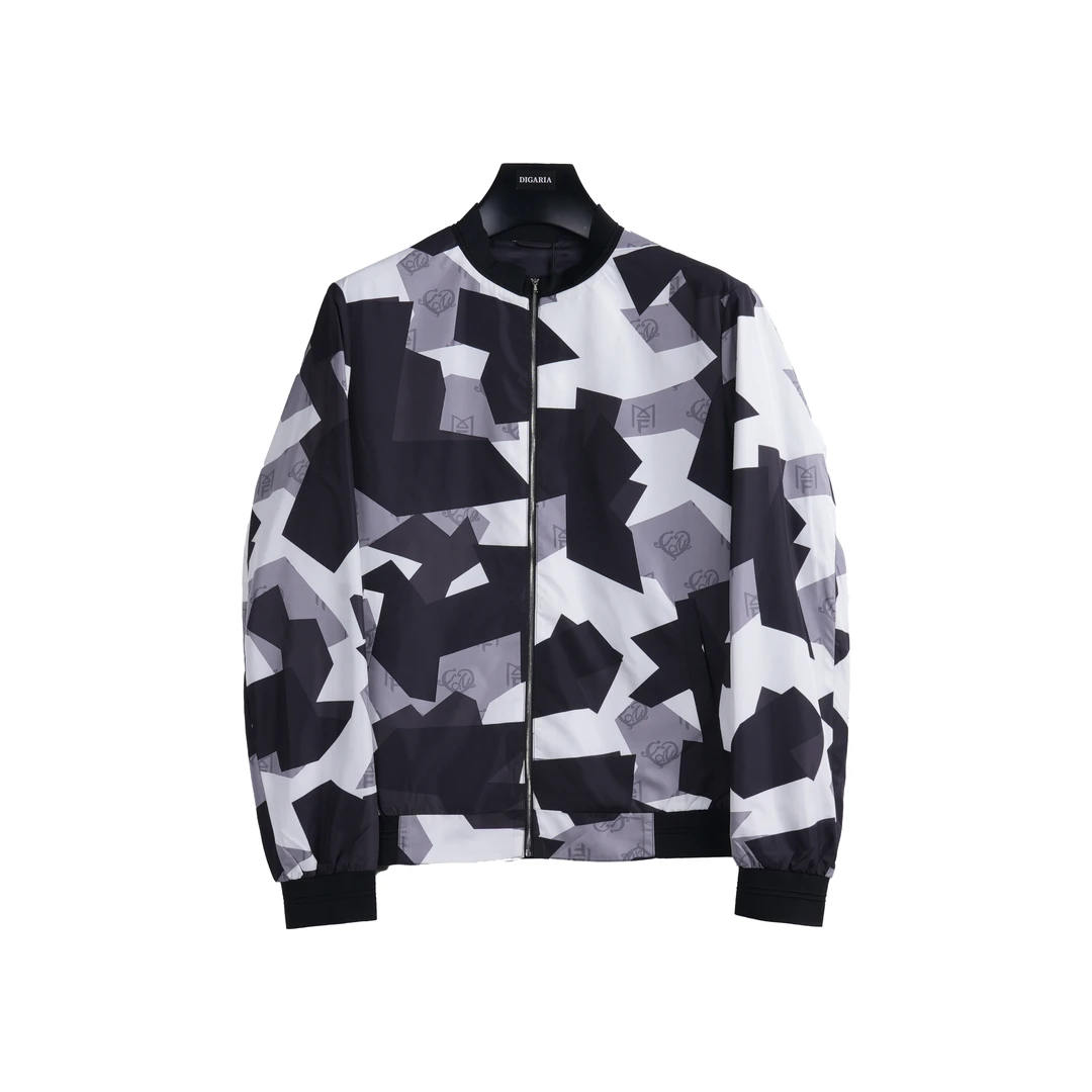 F&M春季新品男款立领休闲重工印花运动夹克外套