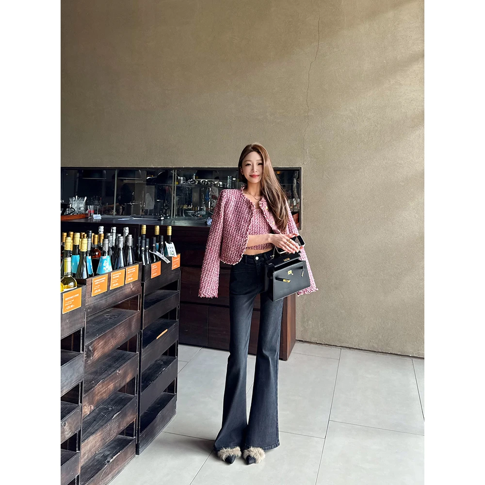 小王家/MeiLi秋季新款高腰牛仔裤高腰显瘦微喇复古女款休闲百搭