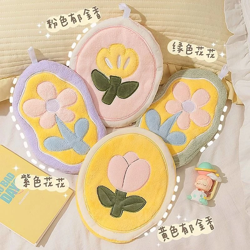 可爱花花郁金香擦手巾可挂式强吸水速干家用儿童手帕洗手间厚