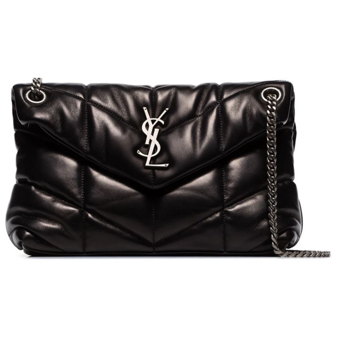未使用 YSL/圣罗兰  黑银羊皮puffer云朵包 小/中