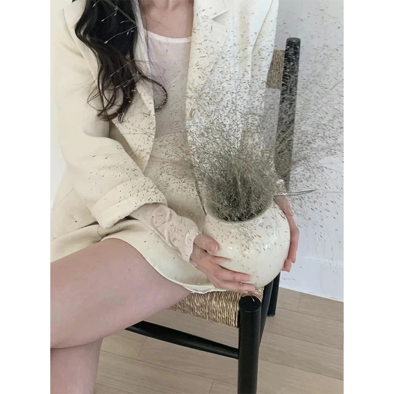 vegetable韩国东大门颗粒感西装外套春季高级感气质贤秀纯色上衣