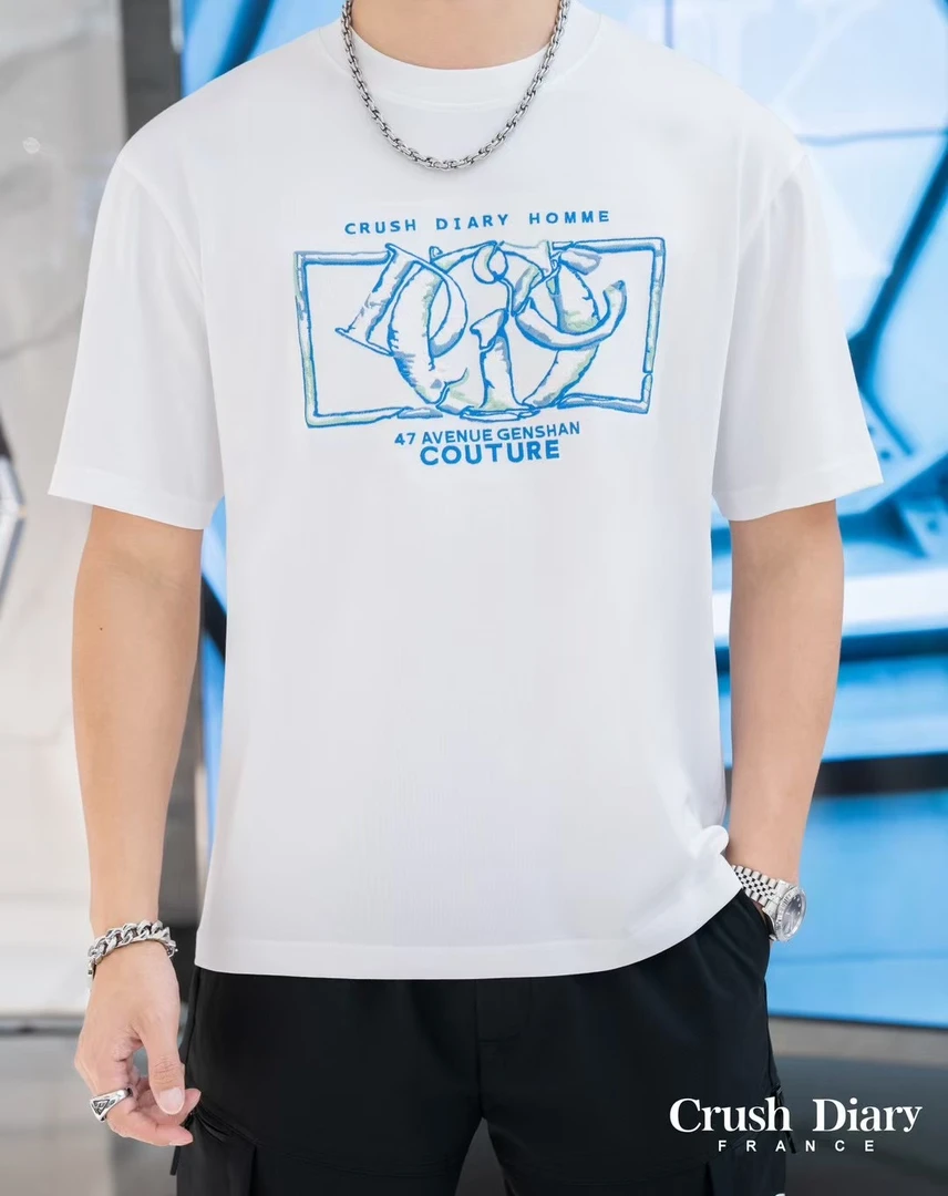 新款夏季男士潮流刺绣高品质透气休闲百搭半袖宽松时尚圆领短袖