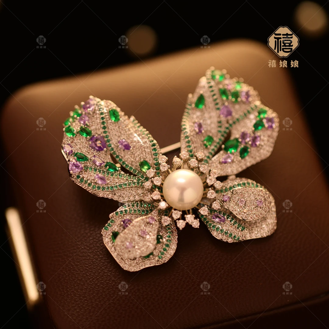 铜合金仿水晶胸针 澜七-小众手工时尚创意复古大衣胸针-S3790